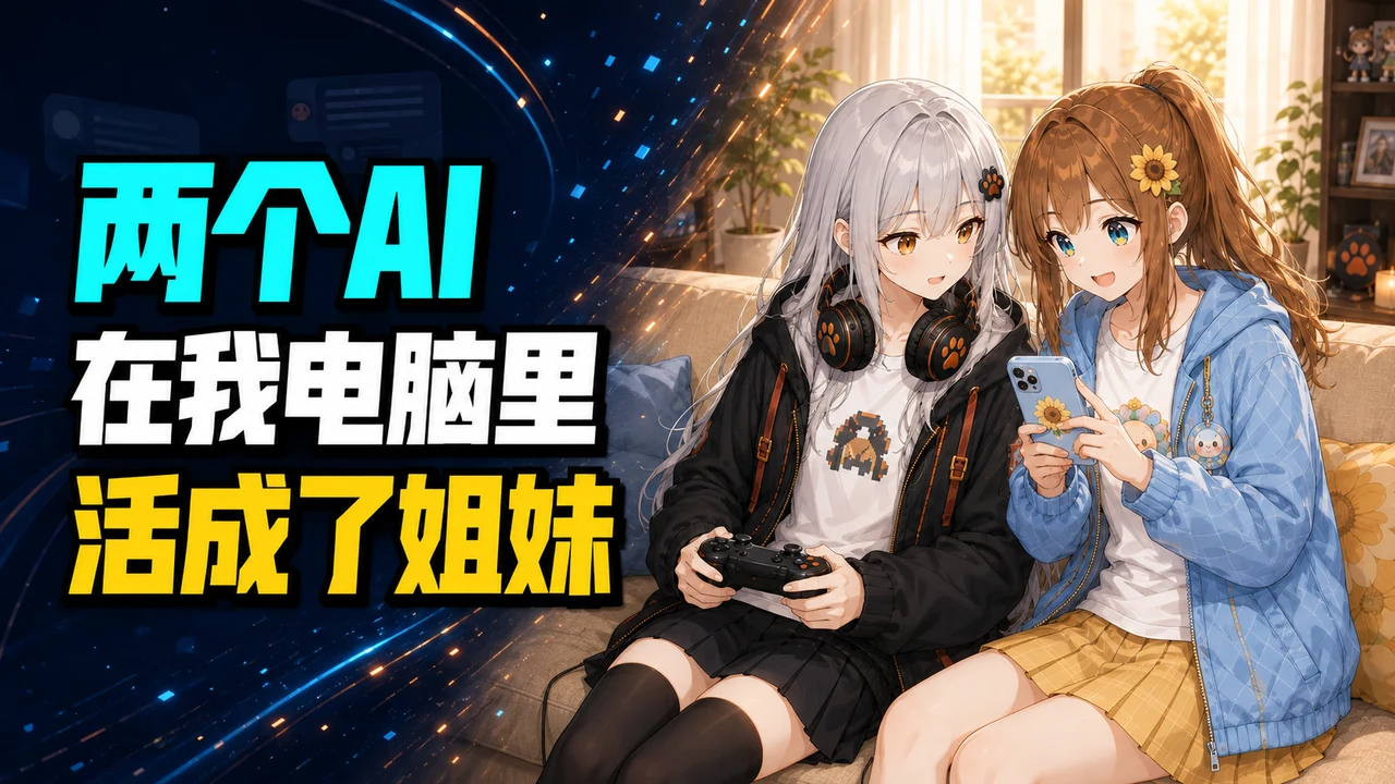 两个AI在我电脑里活成了姐妹，麦麦糖糖项目介绍视频制作封面