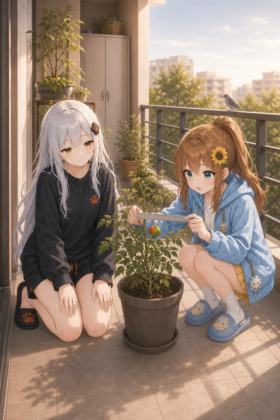 姐妹在阳台观察番茄的小说章节插图